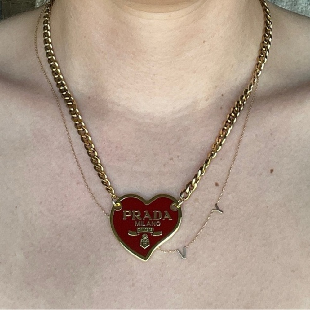 Prada Red Heart Pendant Necklace